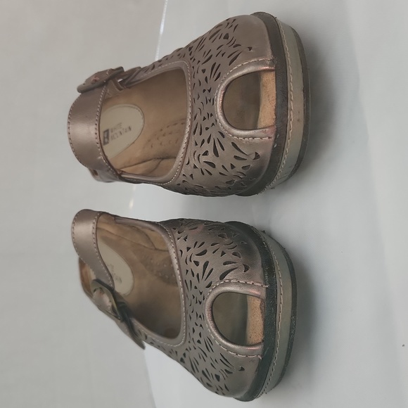 White Mountain Gold Platinum Leather Metallic Peep Toe Mule Shoe Size 9.5 - Picture 5 of 12